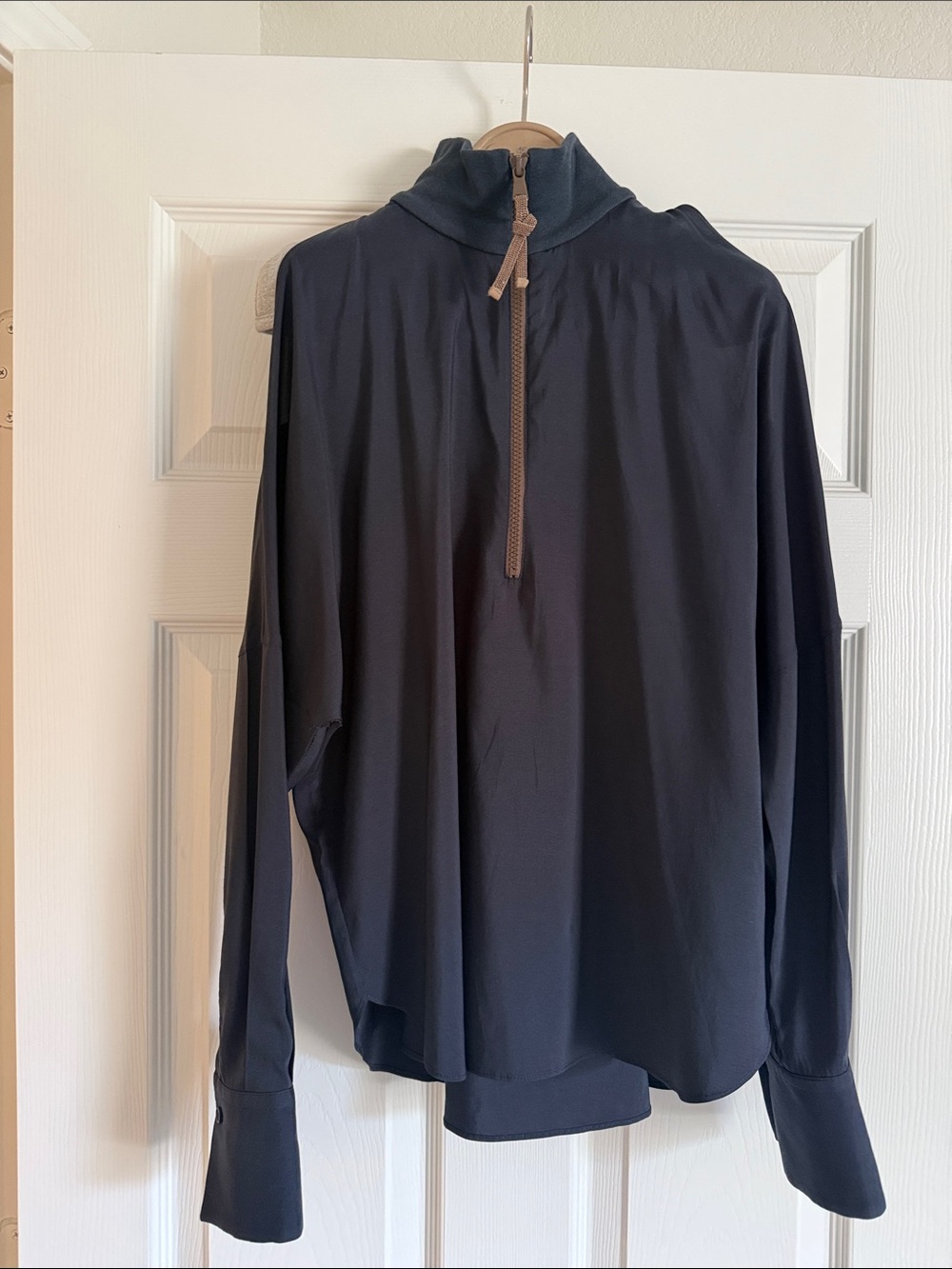 Brunello Cucinelli Navy Long-Sleeve Quarter-Zip Mock Neck Pullover